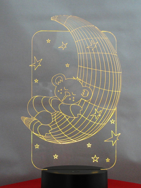 Teddy Bear on the Moon 3-D Optical Illusion Multicolored Lamp