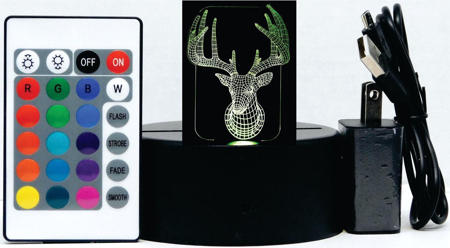 Deer Head Trophy 3-D Optical Illusion Multicolored Light