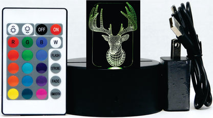 Deer Head Trophy 3-D Optical Illusion Multicolored Light