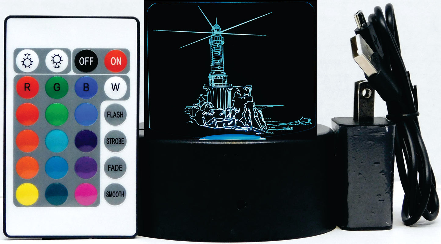 Lighthouse Seashore 3-D Optical Illusion Multicolored LED Lamp