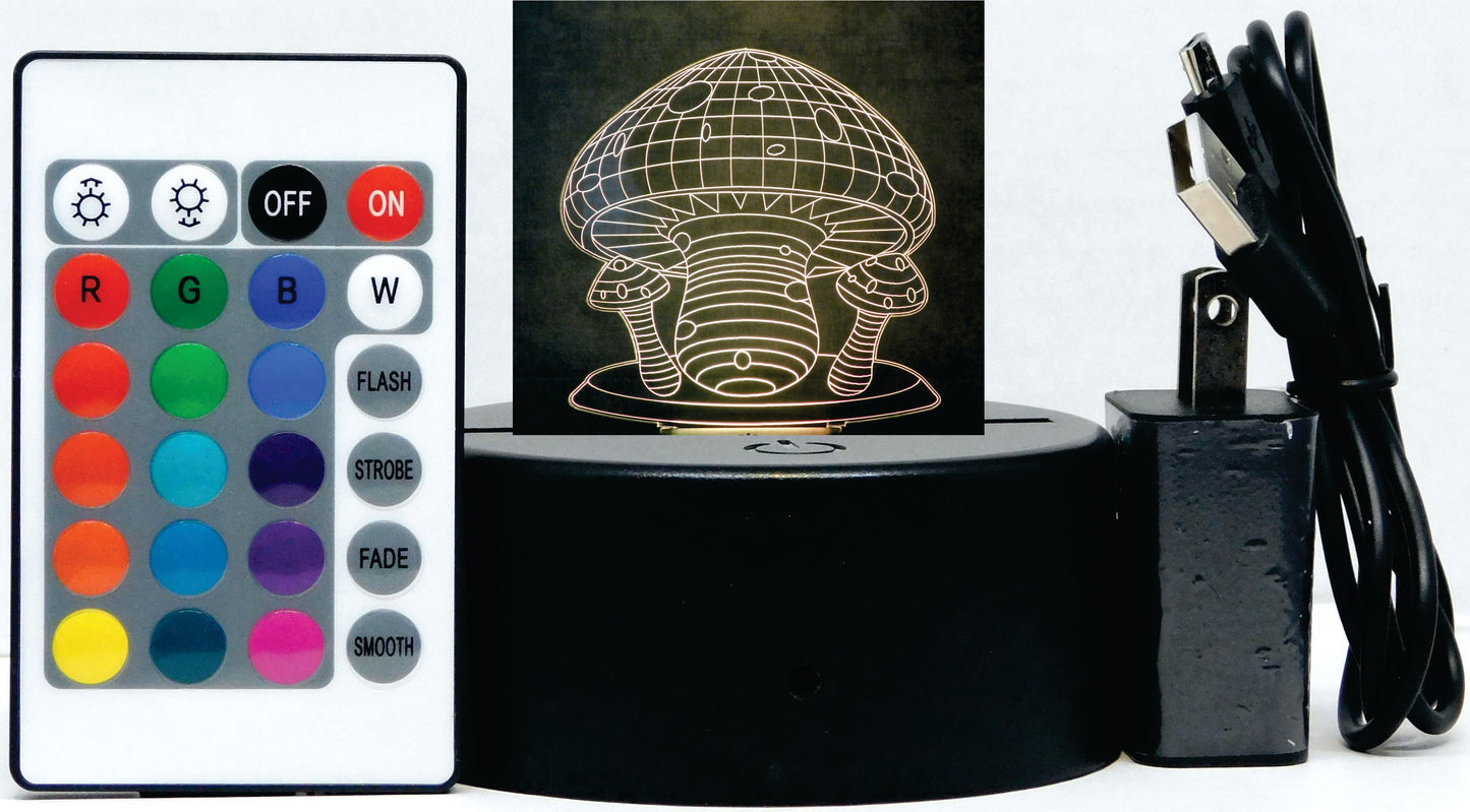 Mushroom 3-D Optical Illusion Multicolored Light