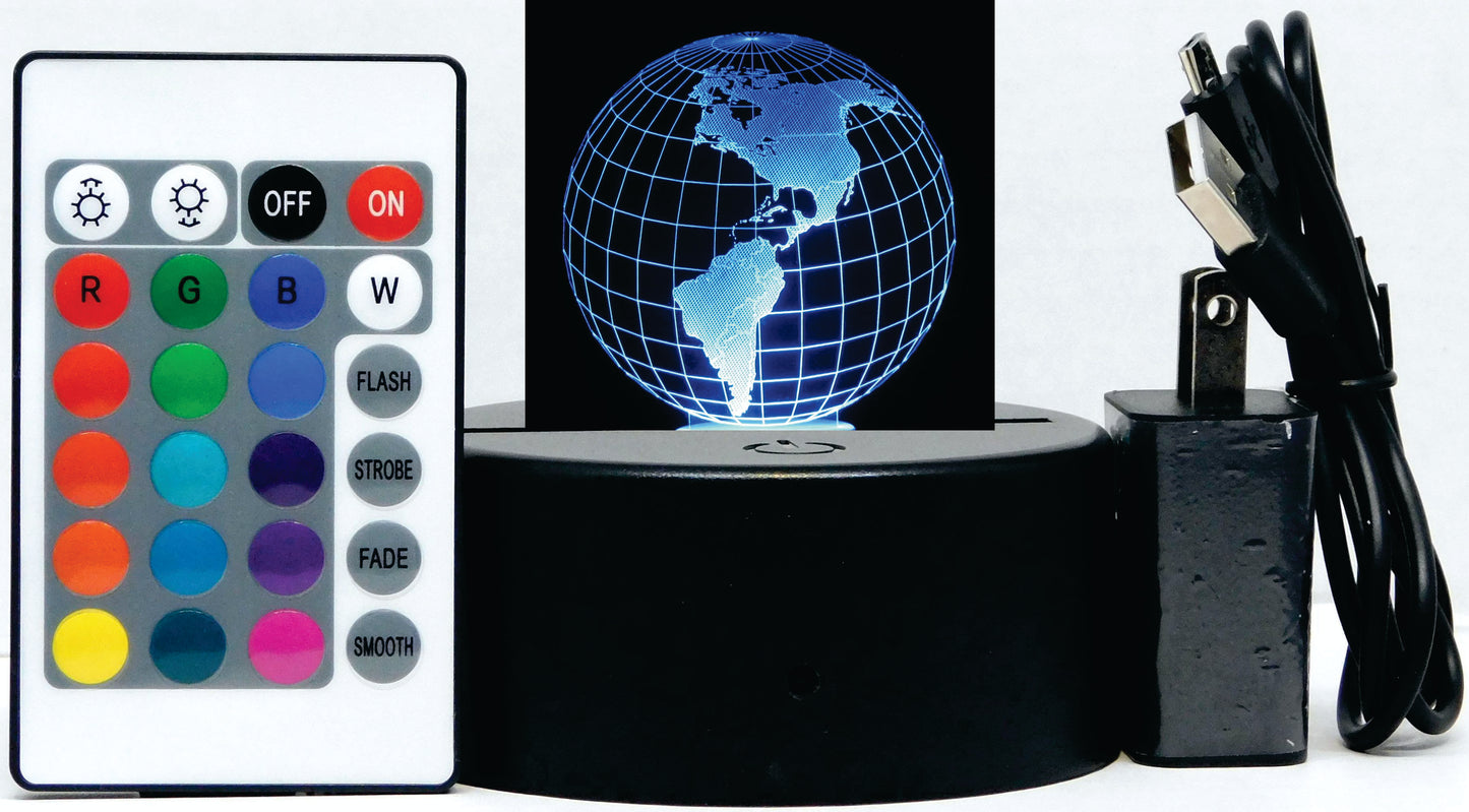 Globe North America 3-D Optical Illusion Multicolored Light