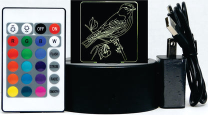 Sparrow on Branch 3-D Optical Illusion Multicolored Lamp