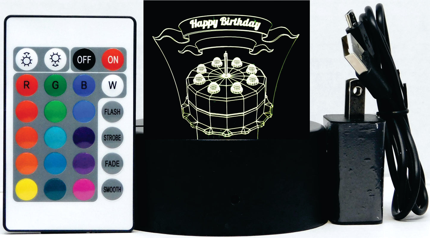 Birthday Cake 3-D Optical Illusion LED Desk, Table, Night Lamp