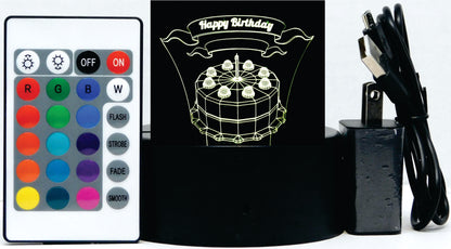 Birthday Cake 3-D Optical Illusion LED Desk, Table, Night Lamp
