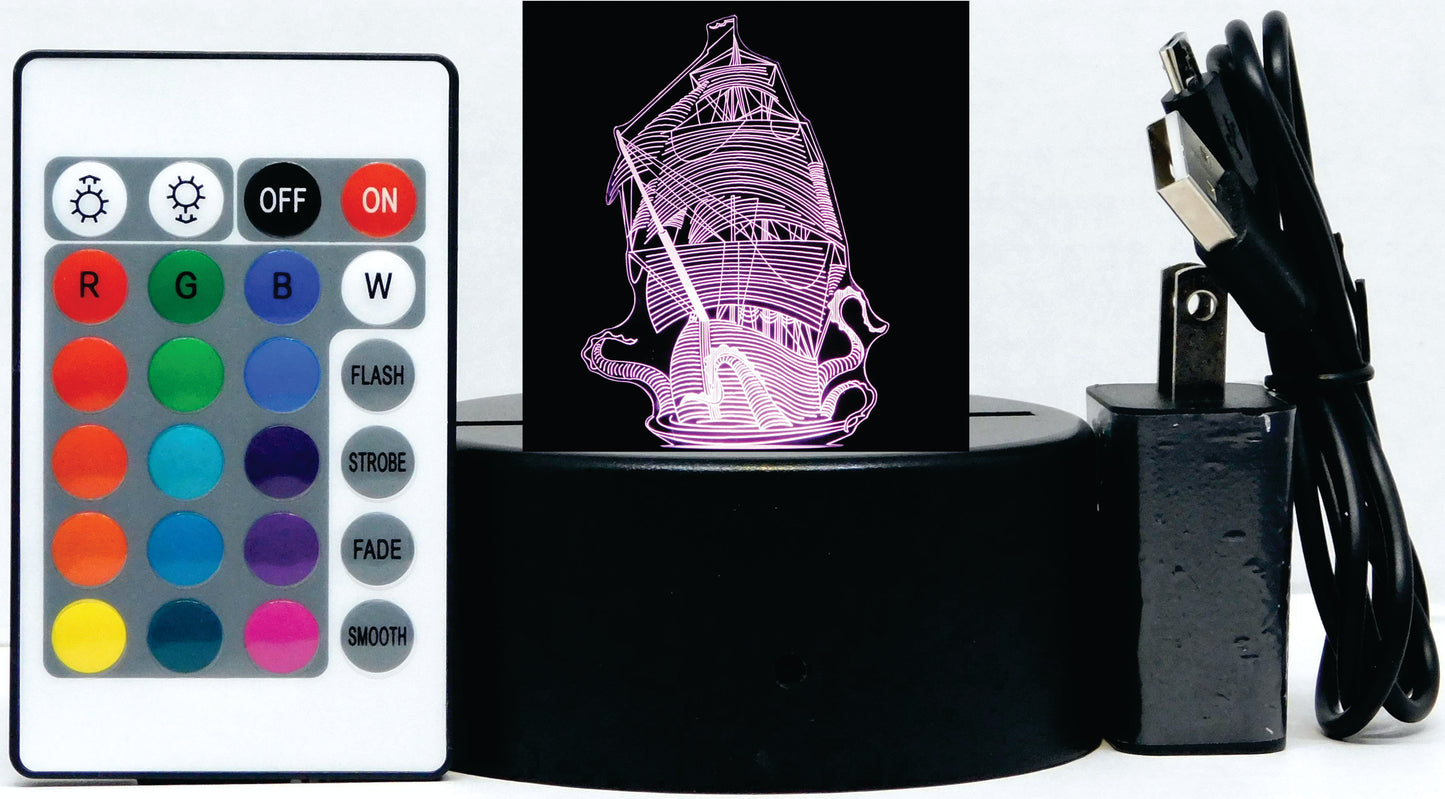 Kraken and Ship LED Desk, Table, Night Lamp