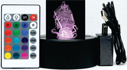 Kraken and Ship LED Desk, Table, Night Lamp