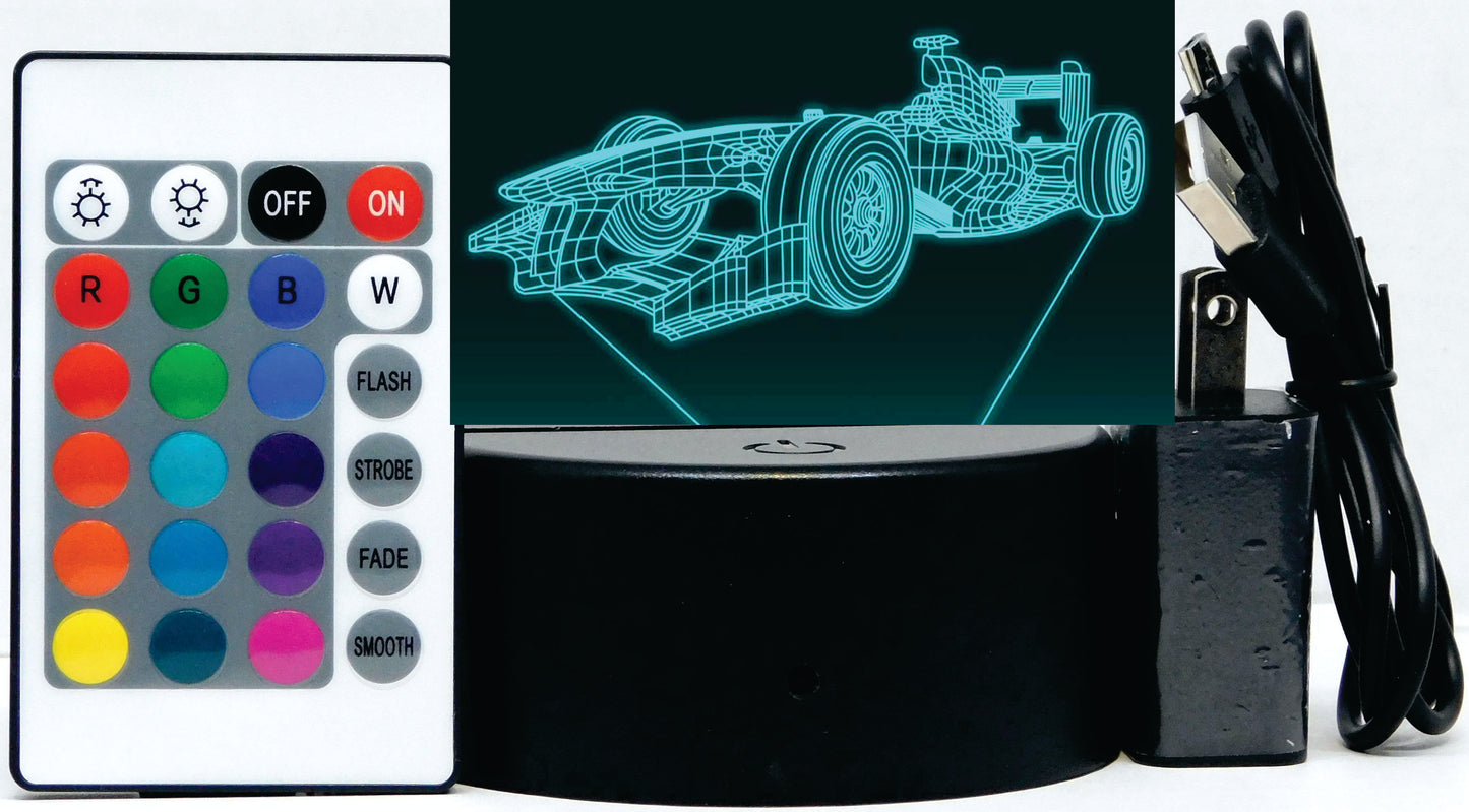 Formula E Race Car 3-D Optical Illusion Multicolored Light