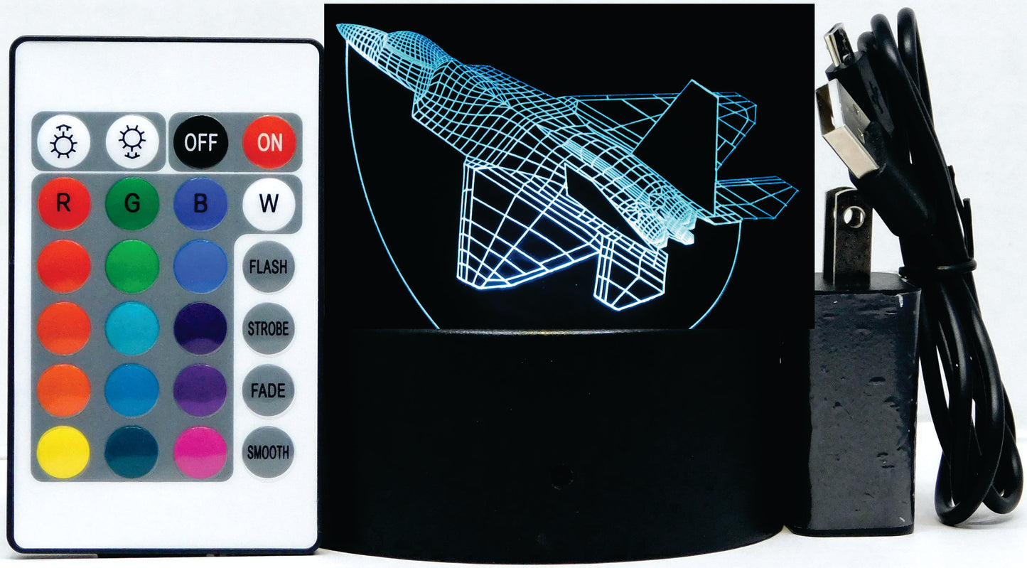 F-22 Raptor Fighter Jet 3-D Optical Illusion Multicolored LED Lamp