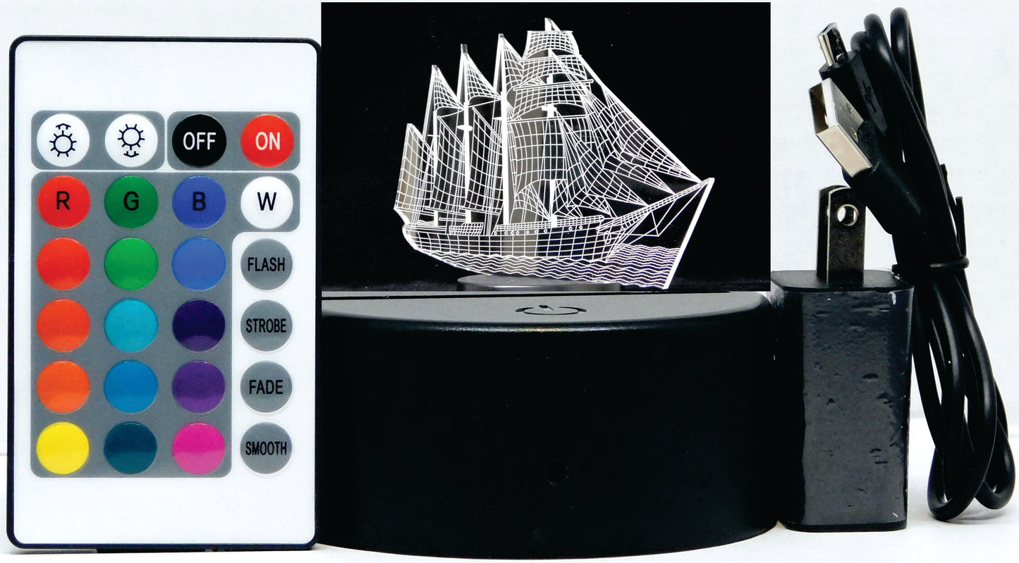 Sailing Ship 3-D Optical Illusion LED Desk, Table, Night Lamp