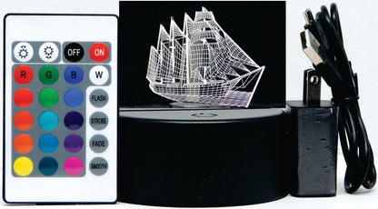 Sailing Ship 3-D Optical Illusion LED Desk, Table, Night Lamp