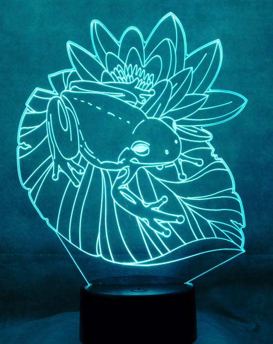 Frog on Lotus Flower 3-D Optical Illusion Multicolored Lamp