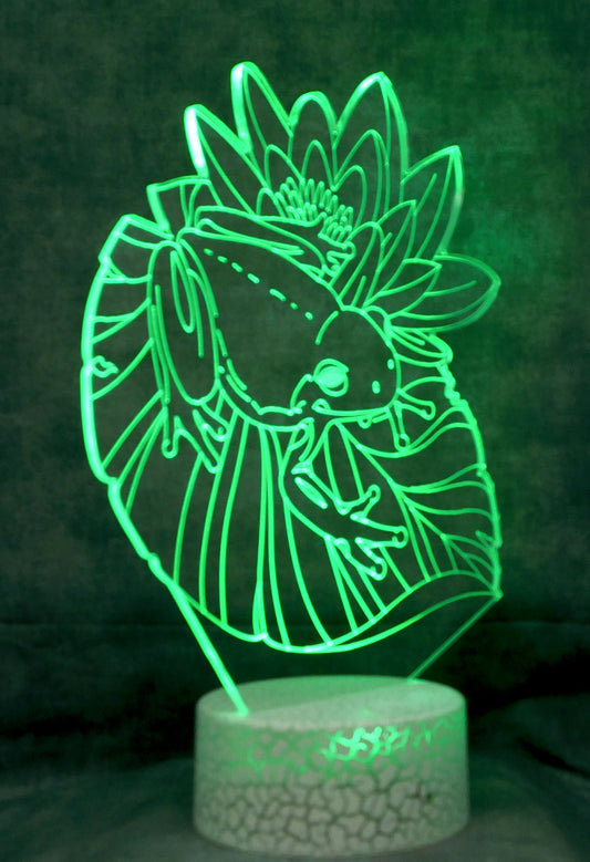 Frog on Lotus Flower 3-D Optical Illusion Multicolored Lamp