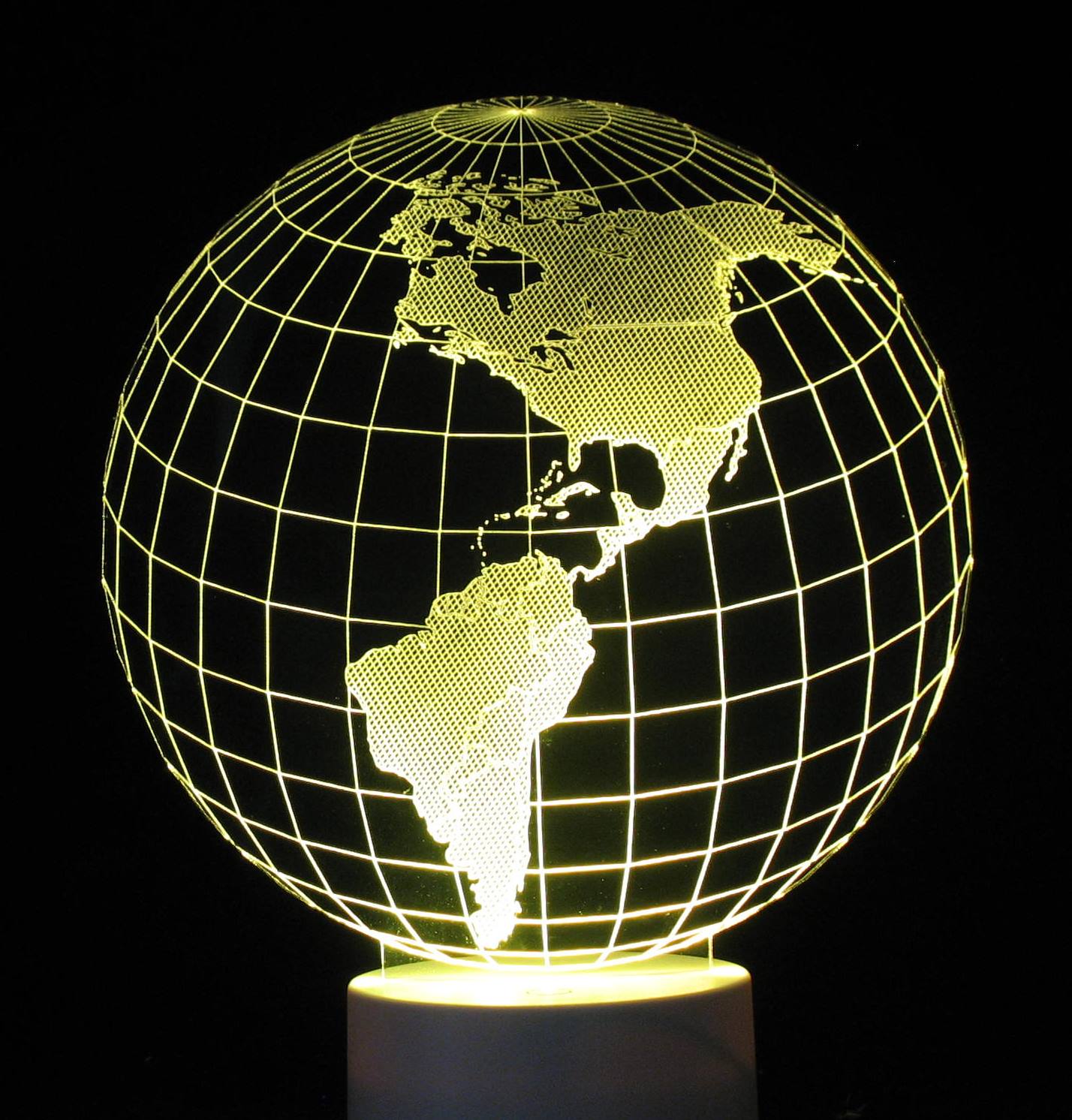 Globe North America 3-D Optical Illusion Multicolored Light
