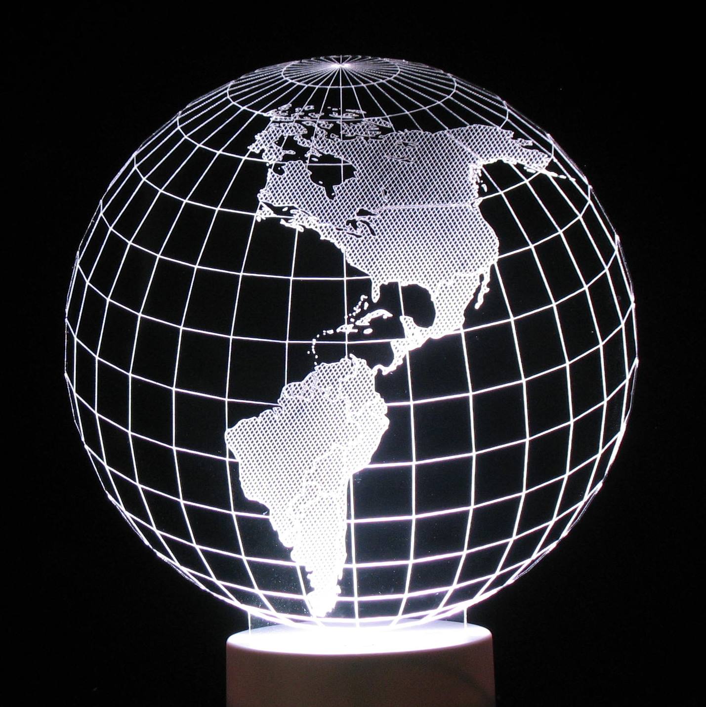 Globe North America 3-D Optical Illusion Multicolored Light