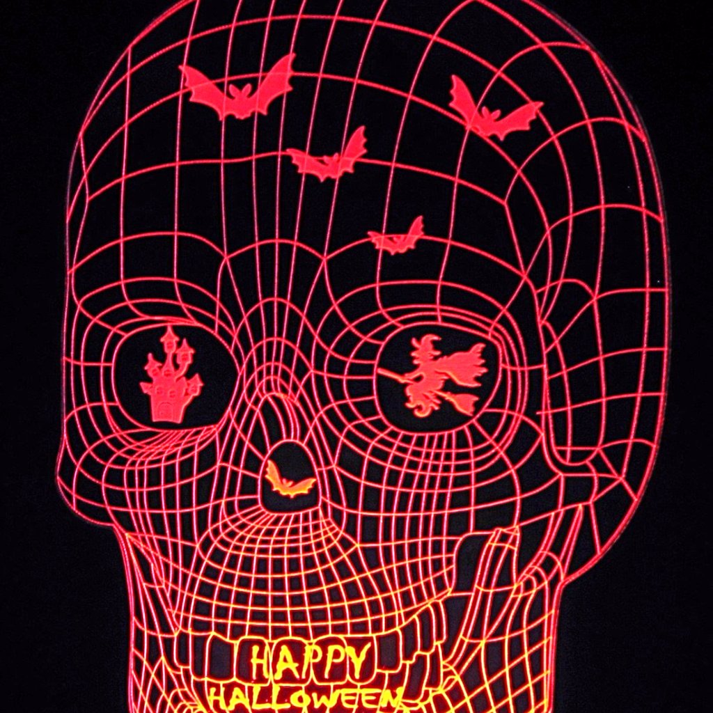 Halloween Image 3-D Optical Illusion Laser Cut with Multicolored LED Light