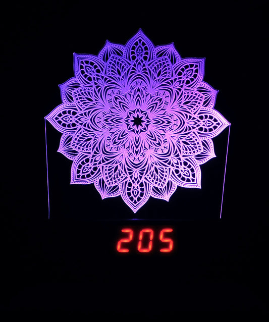 Mandala 3-D Optical Illusion Multicolored LED Clock/Lamp