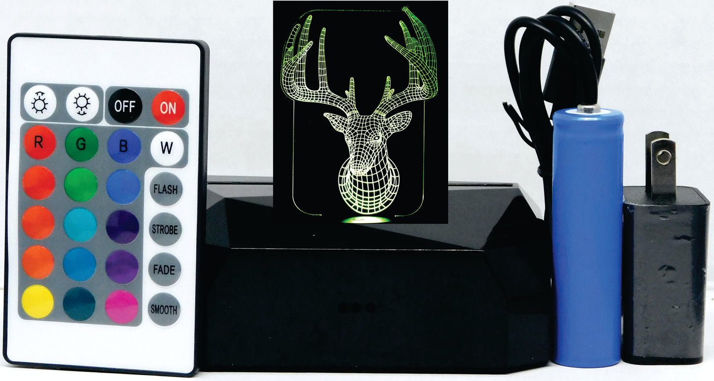 Deer Head Trophy 3-D Optical Illusion Multicolored Light