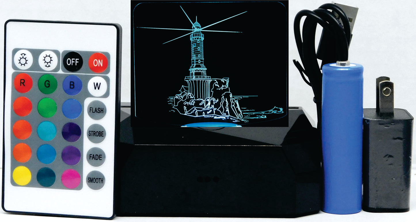 Lighthouse Seashore 3-D Optical Illusion Multicolored LED Lamp