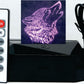Wolf Howling 3-D Optical Illusion Multicolored Lamp