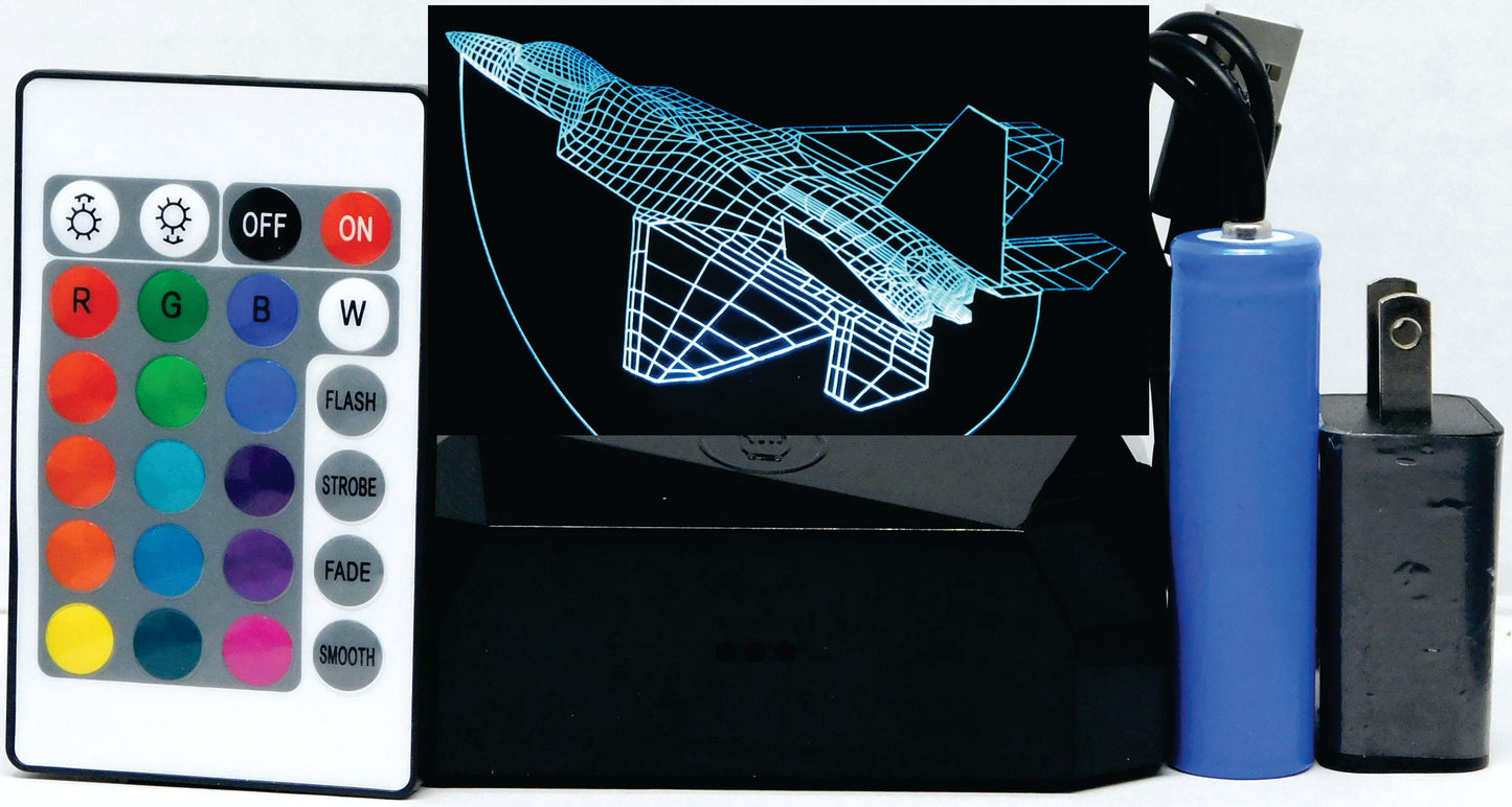 F-22 Raptor Fighter Jet 3-D Optical Illusion Multicolored LED Lamp