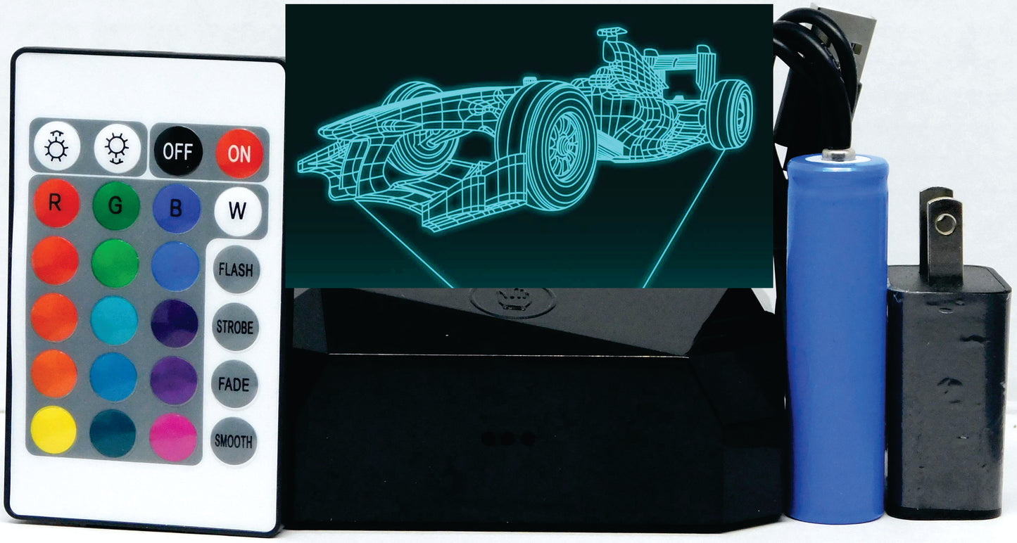 Formula E Race Car 3-D Optical Illusion Multicolored Light