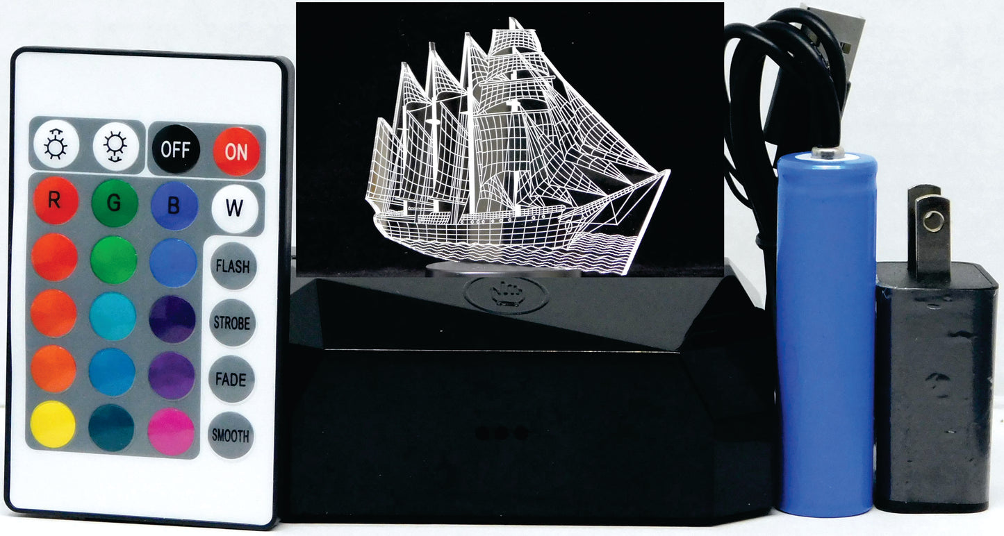 Sailing Ship 3-D Optical Illusion LED Desk, Table, Night Lamp
