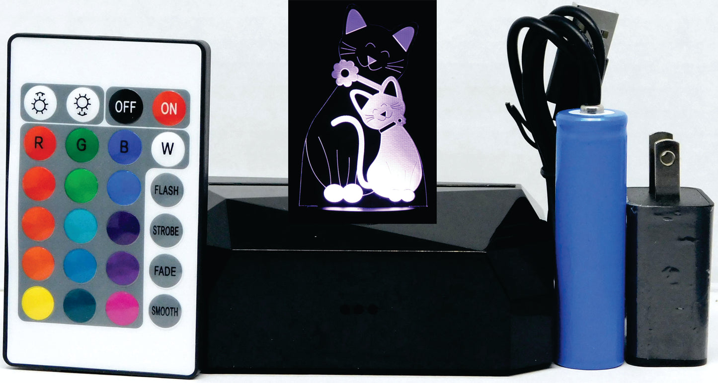 Cat & Kitten 3-D Optical Illusion Multicolored Light