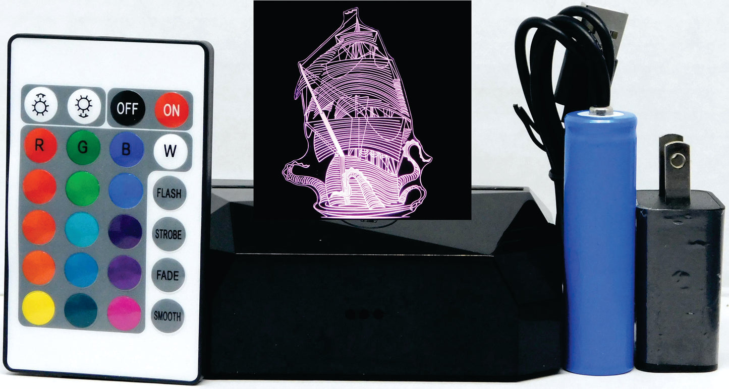 Kraken and Ship LED Desk, Table, Night Lamp