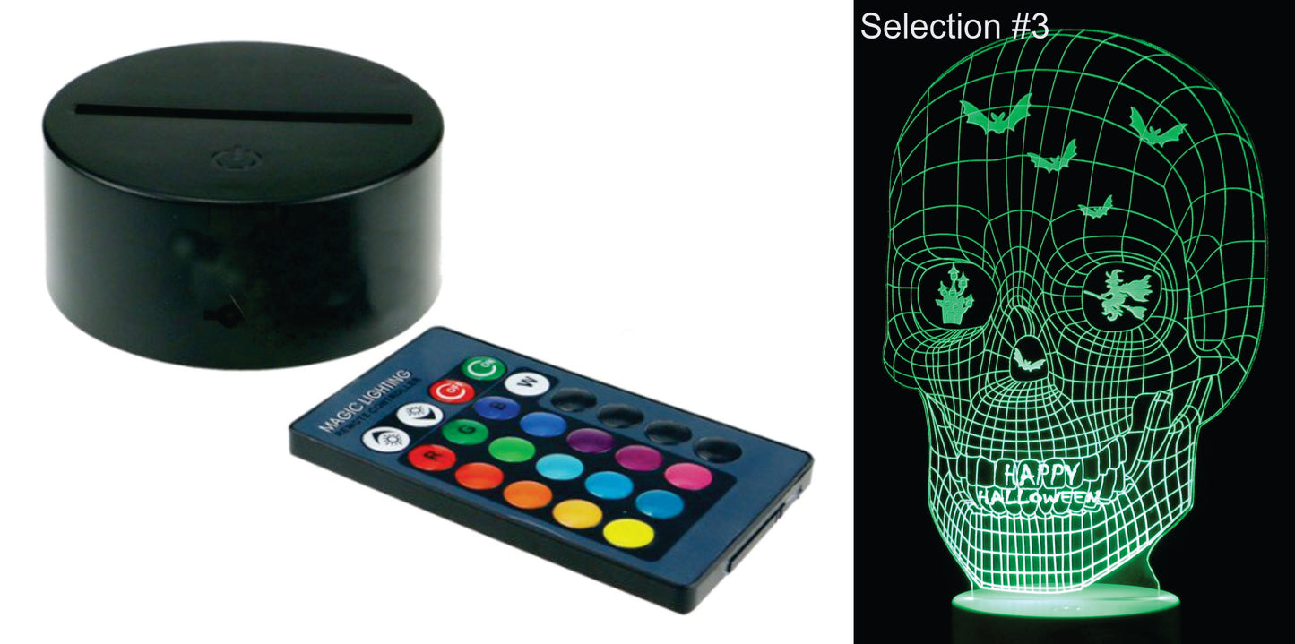 Halloween Image 3-D Optical Illusion Laser Cut with Multicolored LED Light