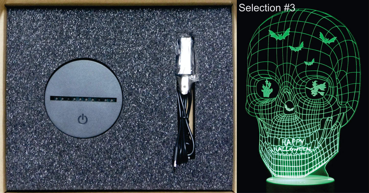 Halloween Image 3-D Optical Illusion Laser Cut with Multicolored LED Light