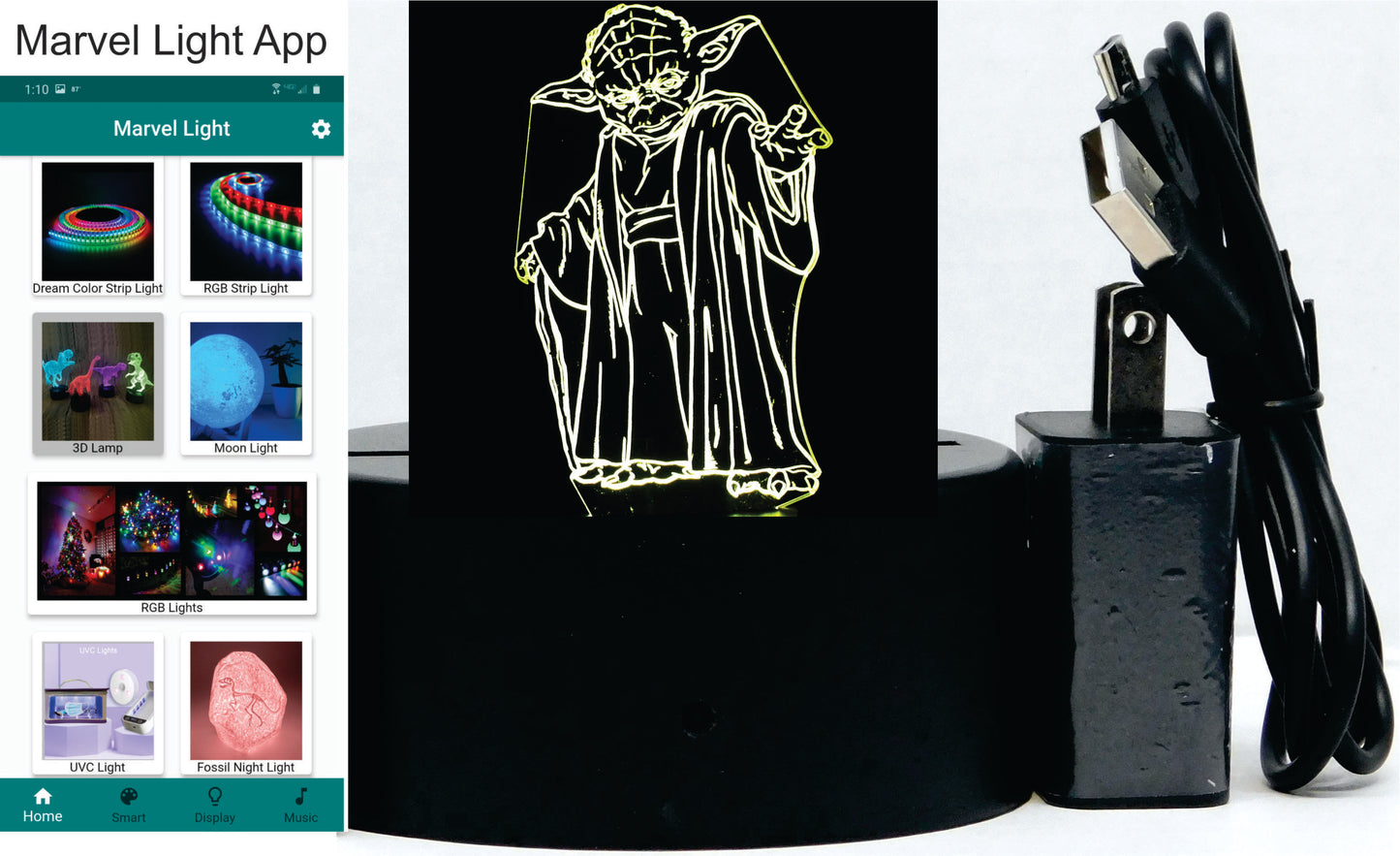 Yoda 3-D Optical Illusion Multicolored Light