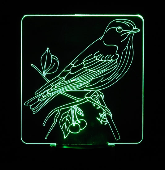 Sparrow on Branch 3-D Optical Illusion Multicolored Lamp
