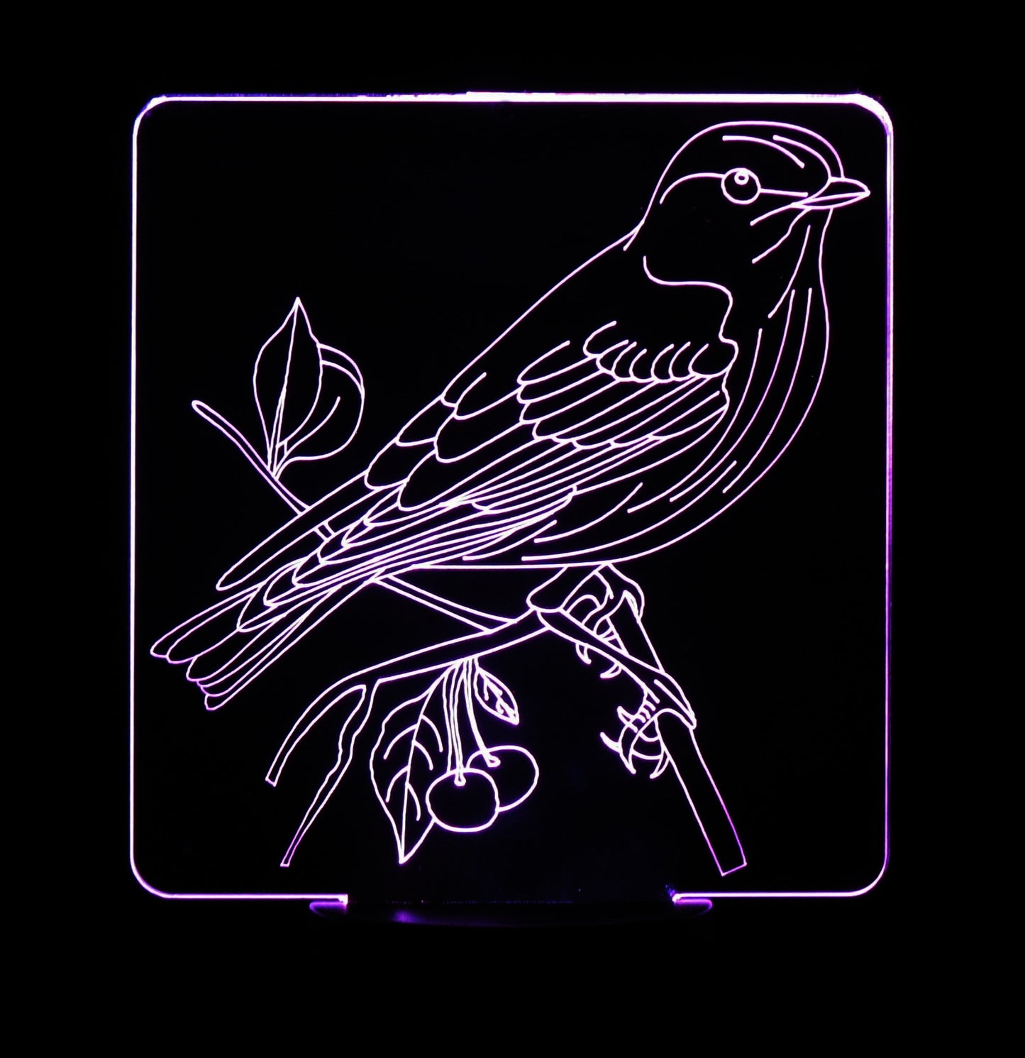 Sparrow on Branch 3-D Optical Illusion Multicolored Lamp