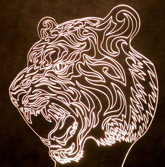 Tiger's Head Image 3-D Optical Illusion Multicolored Lamp