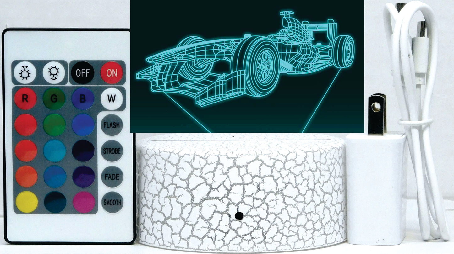 Formula E Race Car 3-D Optical Illusion Multicolored Light