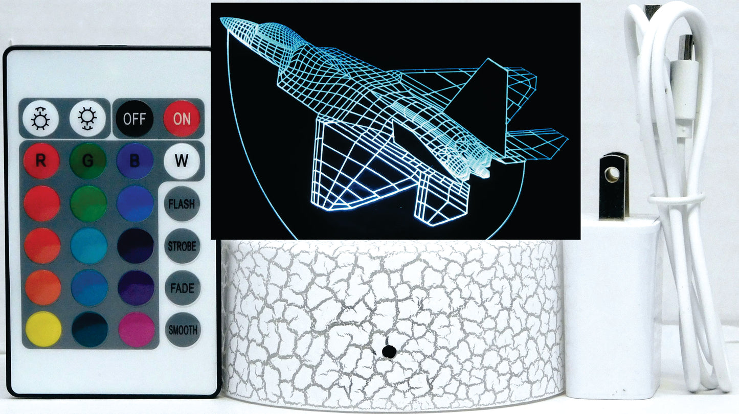 F-22 Raptor Fighter Jet 3-D Optical Illusion Multicolored LED Lamp
