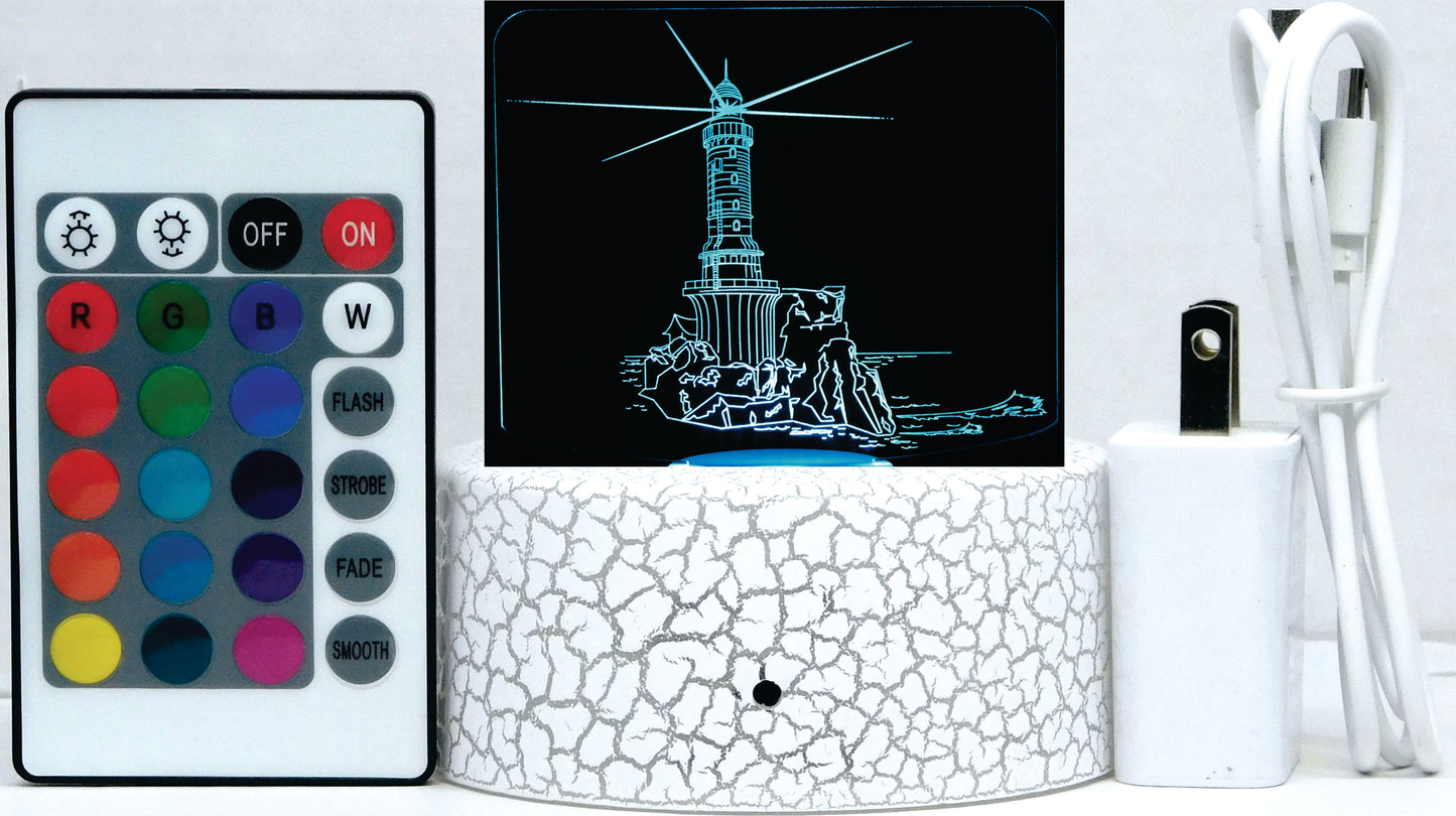 Lighthouse Seashore 3-D Optical Illusion Multicolored LED Lamp