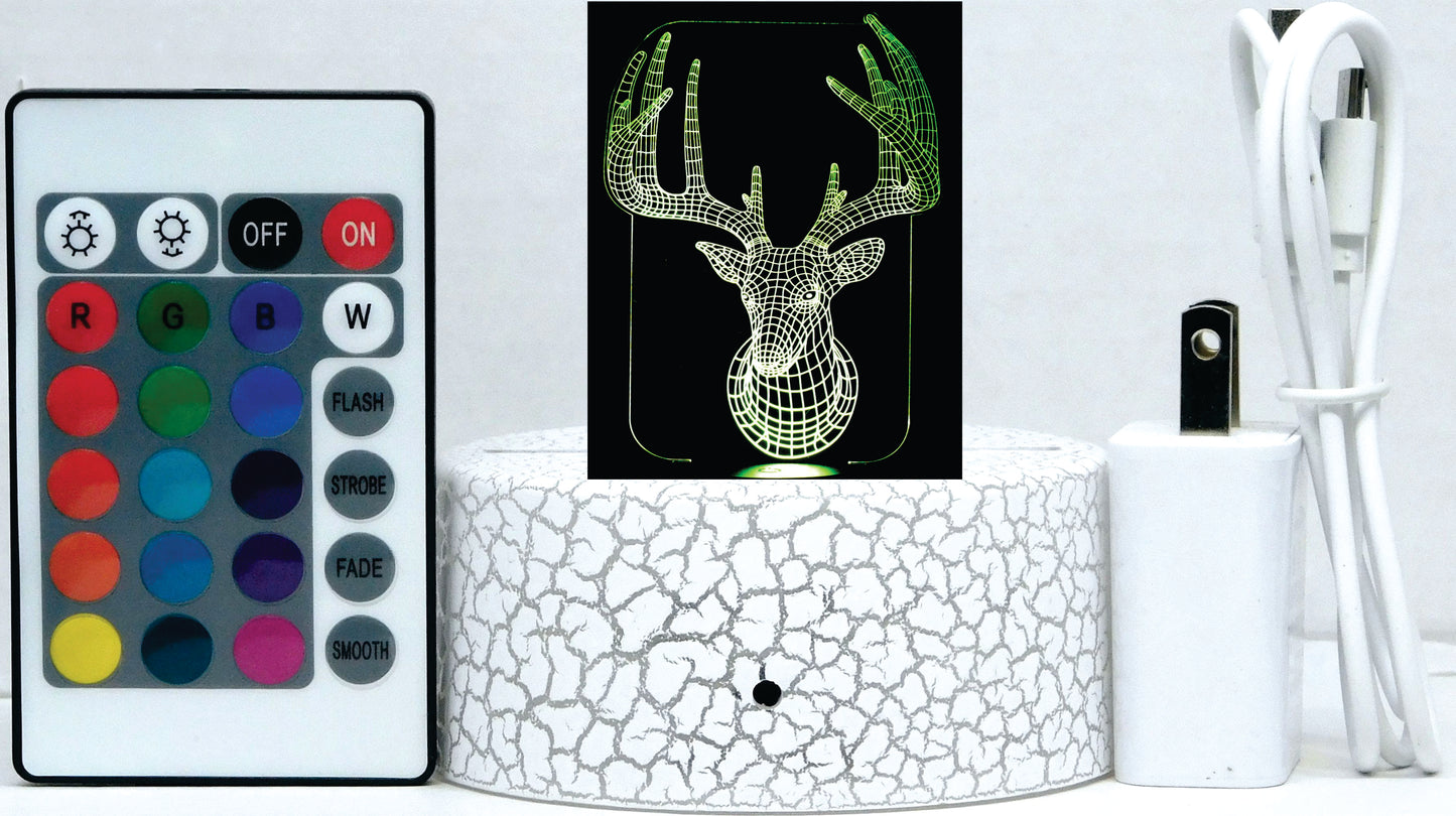 Deer Head Trophy 3-D Optical Illusion Multicolored Light