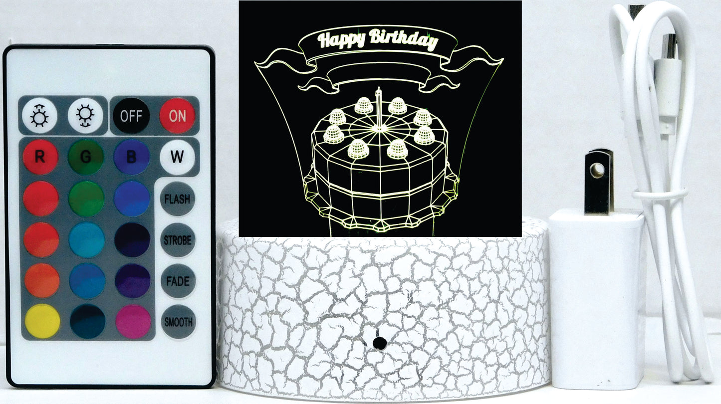 Birthday Cake 3-D Optical Illusion LED Desk, Table, Night Lamp