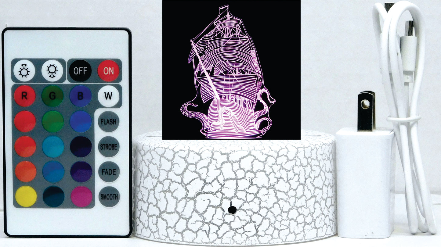 Kraken and Ship LED Desk, Table, Night Lamp
