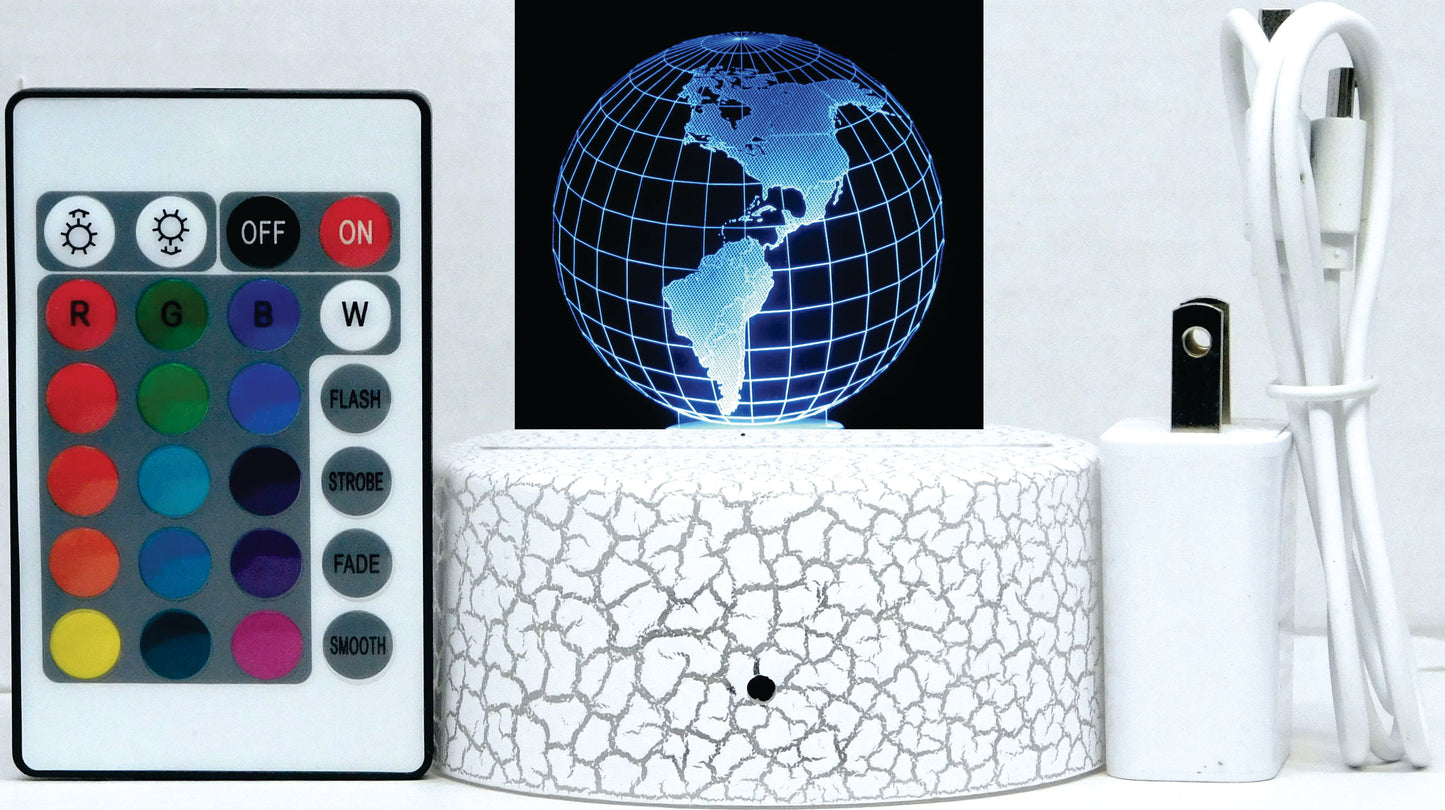 Globe North America 3-D Optical Illusion Multicolored Light