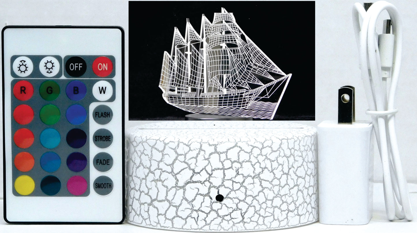 Sailing Ship 3-D Optical Illusion LED Desk, Table, Night Lamp