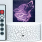 Wolf Howling 3-D Optical Illusion Multicolored Lamp