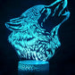 Wolf Howling 3-D Optical Illusion Multicolored Lamp