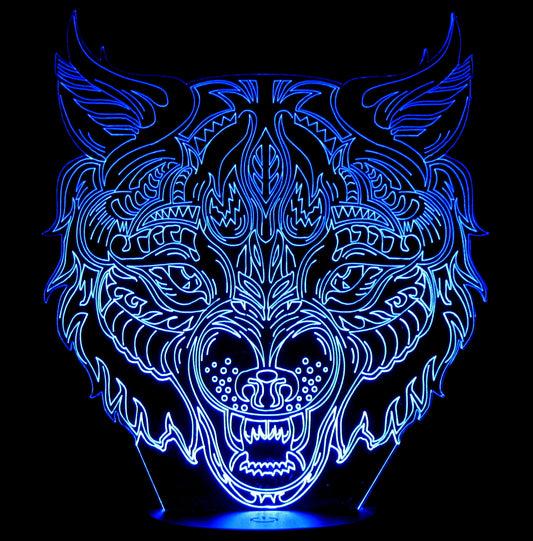 Wolf Angry Image 3-D Optical Illusion Multicolored Lamp