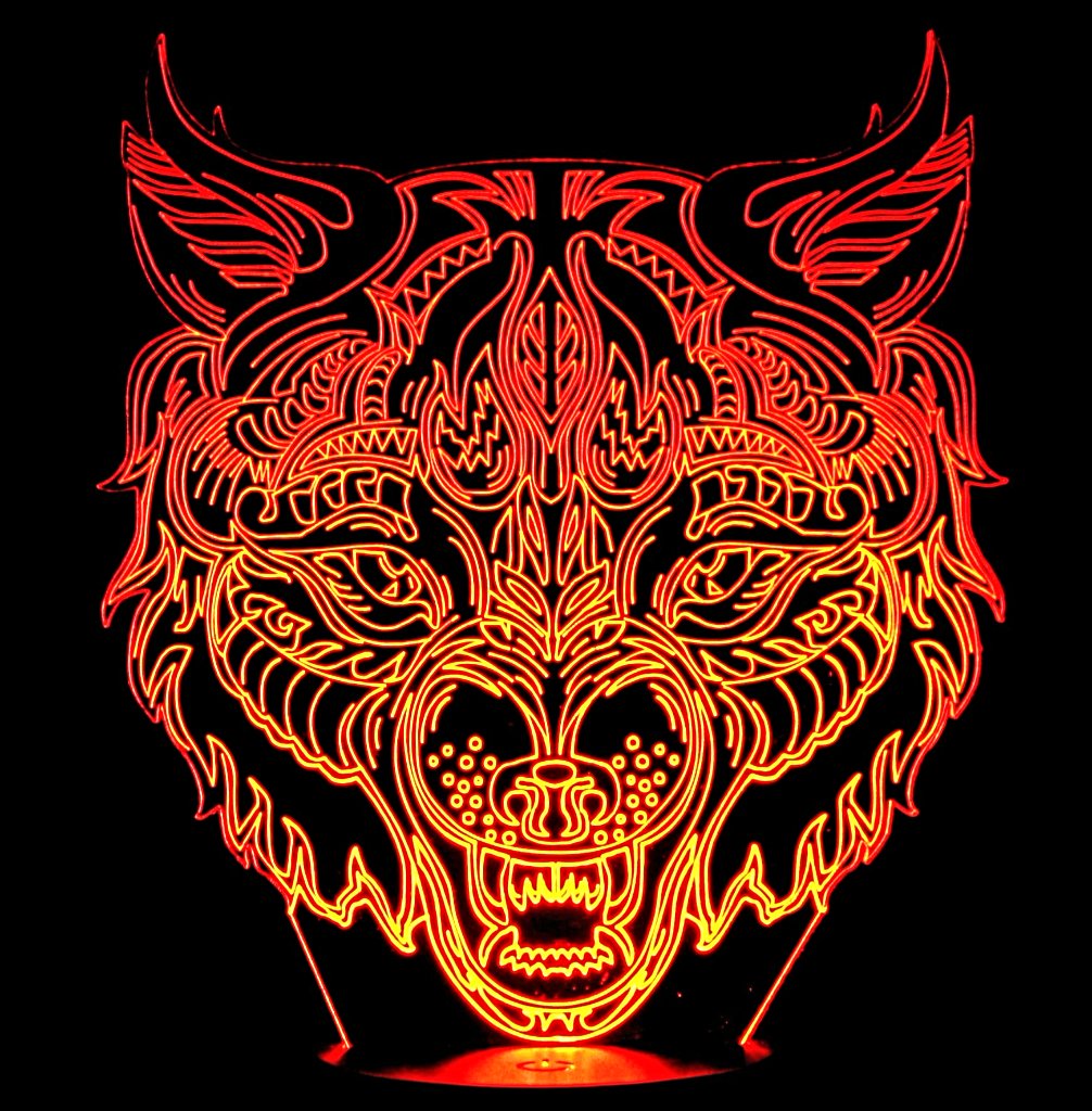 Wolf Angry Image 3-D Optical Illusion Multicolored Lamp